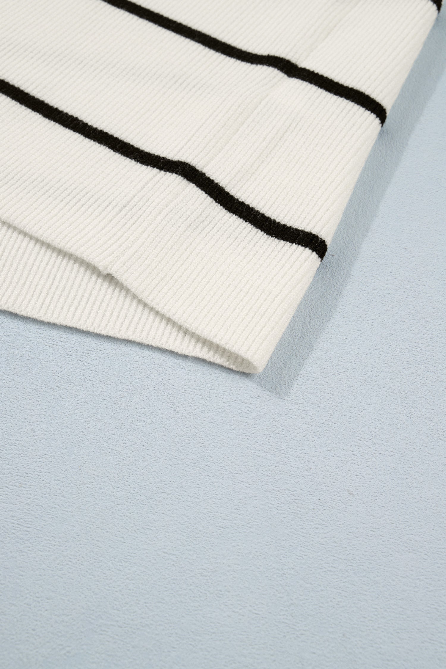 White Stripe Ribbed Knit Half Sleeve Loose Sweater Tee