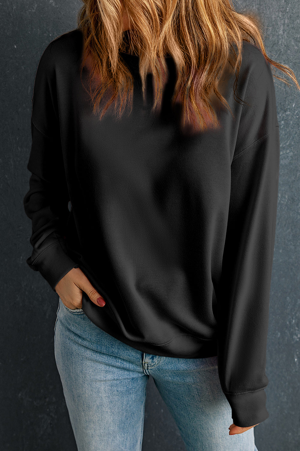 Dark Green Solid Classic Crewneck Pullover Sweatshirt