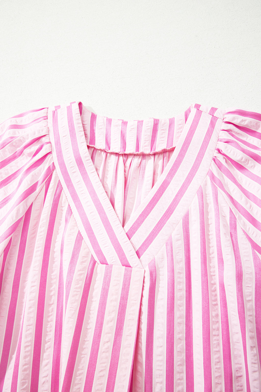 Pink Stripe V Neck Short Sleeve Shift Long Dress