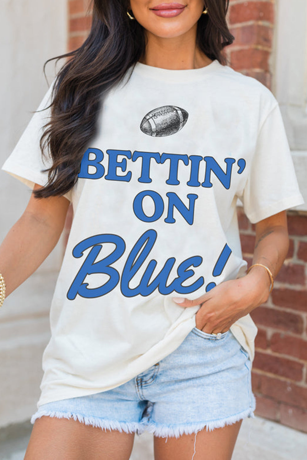 Football BETTIN ON Blue Graphic Crewneck T Shirt
