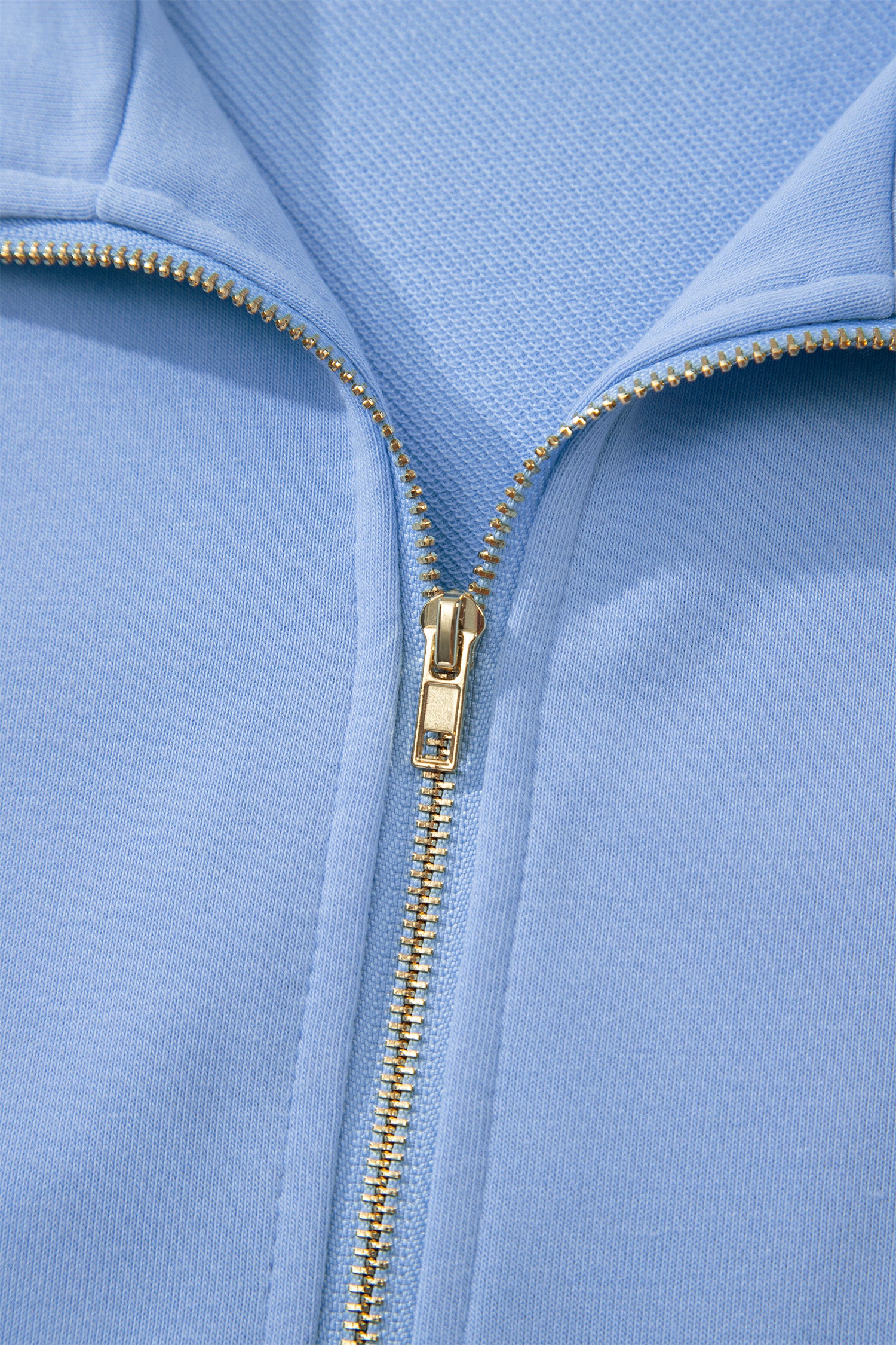 Sky Blue Half Zipped Ruffled Short Set