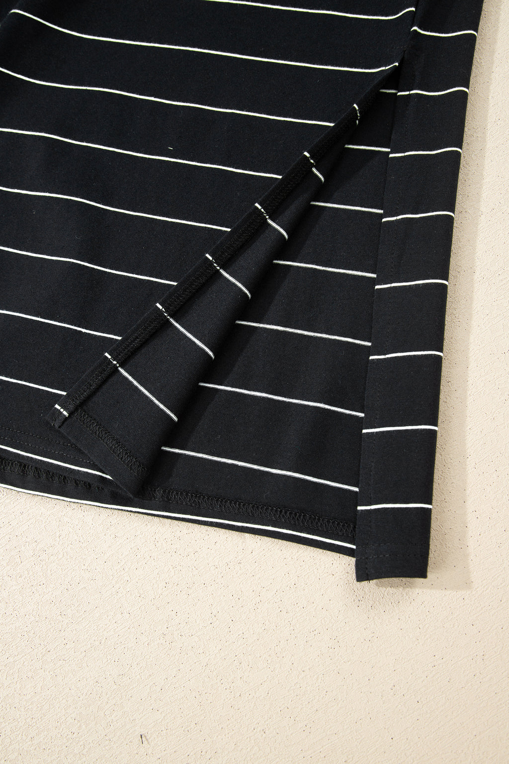 Black Stripe Casual Short Sleeve Side Slit Maxi T Shirt Dress
