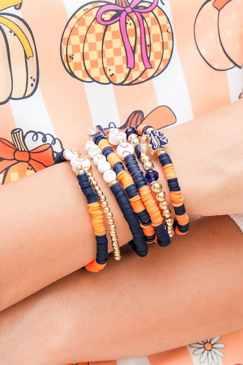 Orange 7pcs Game Day Football Stackable Bracelet Set