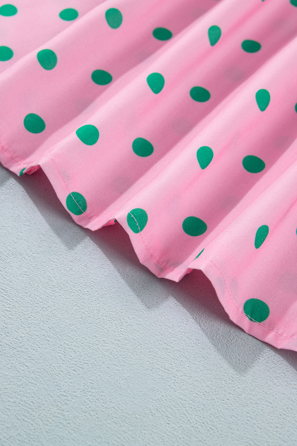 Pink Polka Dot Print V Neck Short Sleeve Tiered Mini Dress