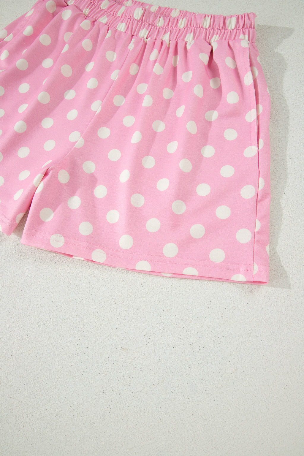 Green Polka Dot Print Color Block Trim Mock Neck Short Set