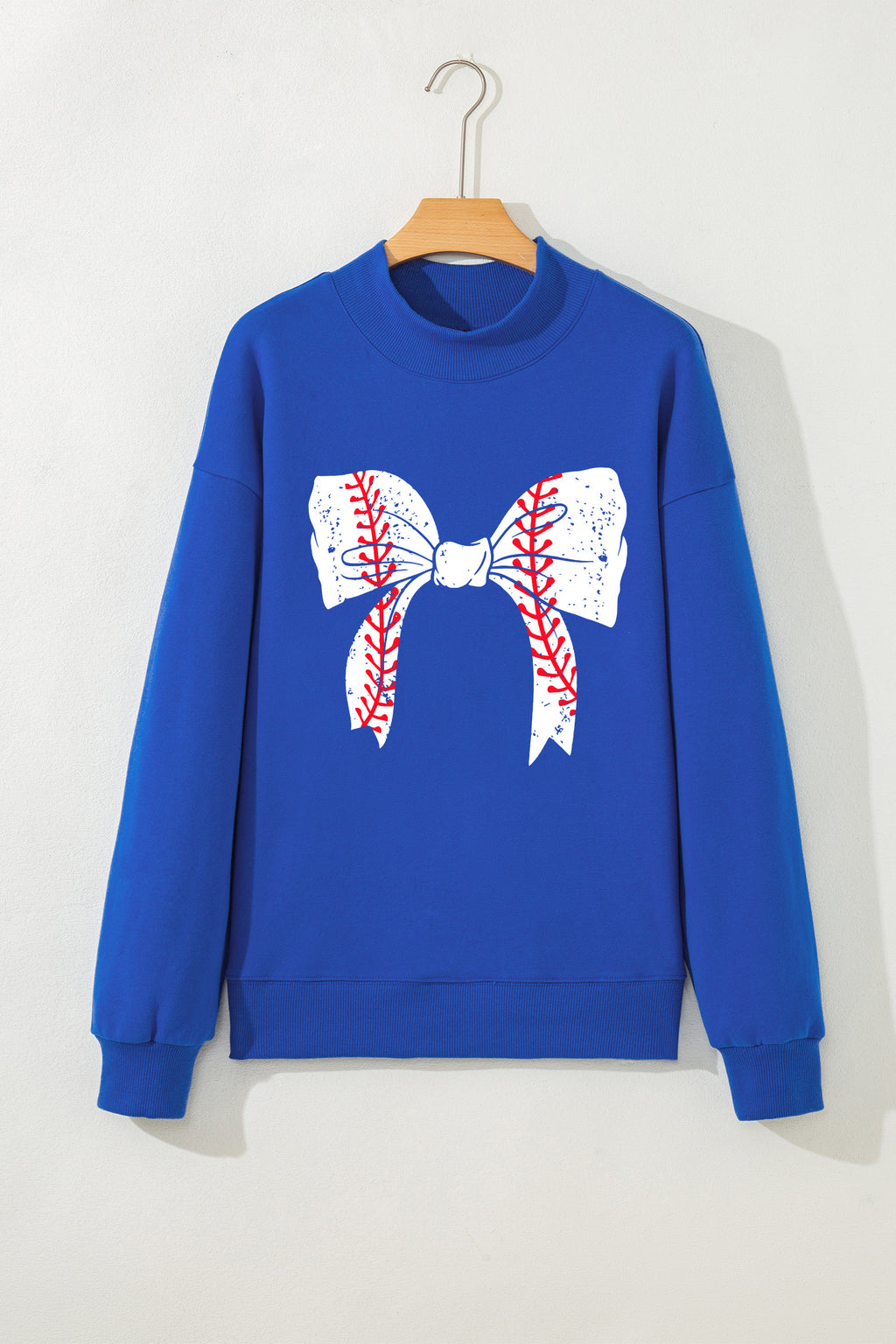 Baseball Large Bow Mock Neck Sweatshirt