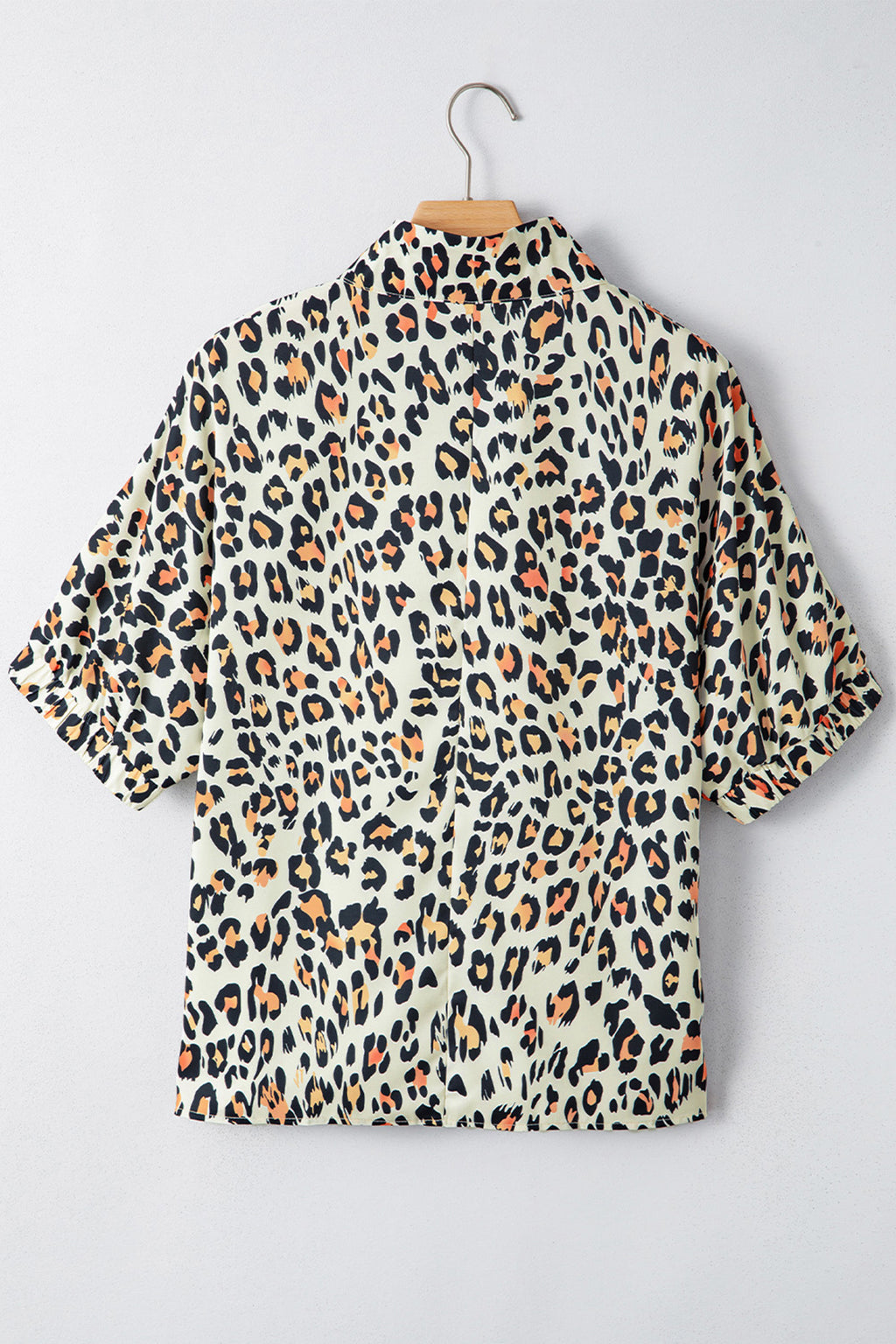 Sky Blue Leopard Color Block Contrast Striped V Neck Half Sleeve Loose Fit Blouse