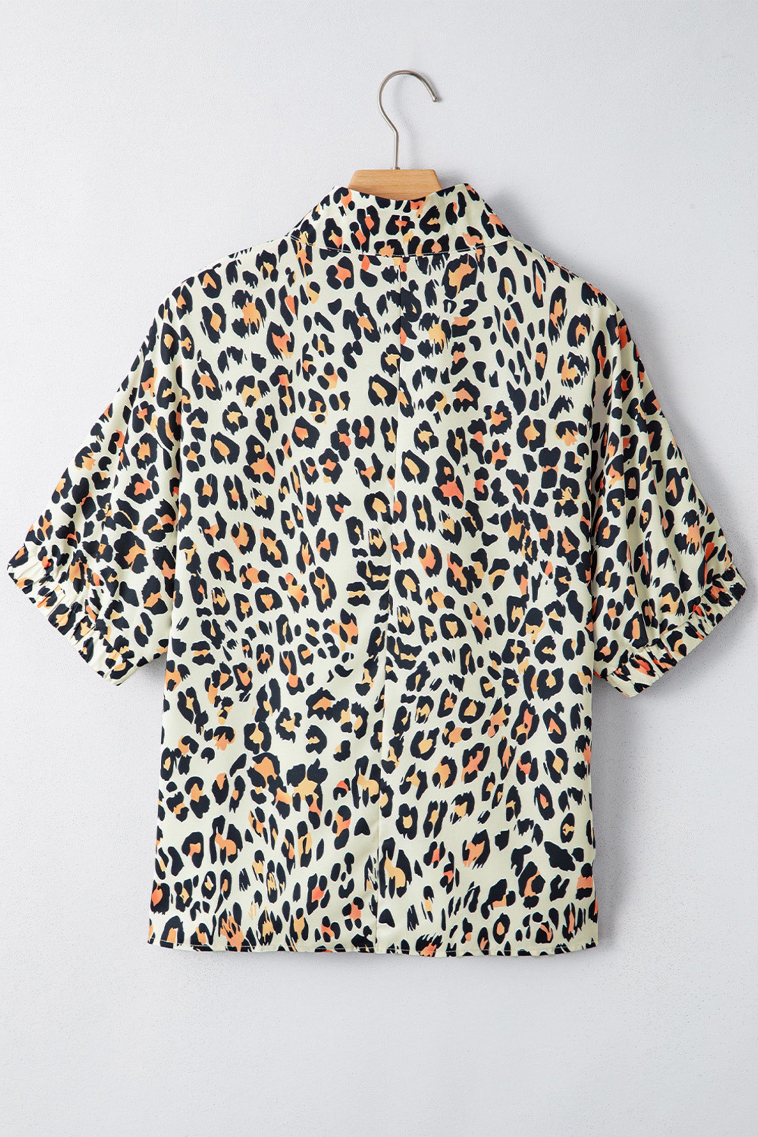 Sky Blue Leopard Color Block Contrast Striped V Neck Half Sleeve Loose Fit Blouse