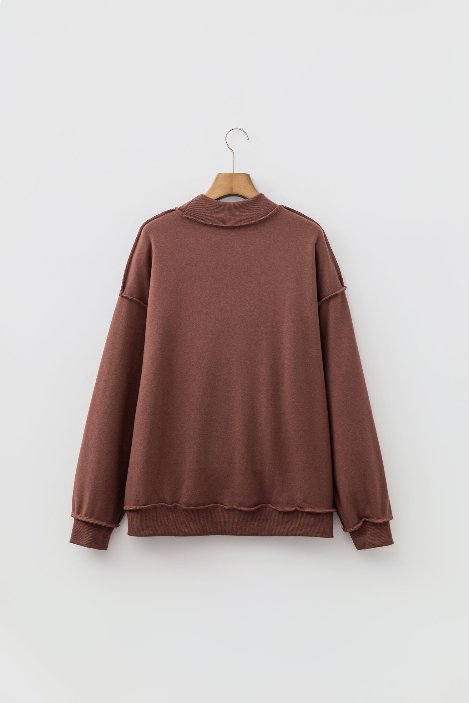Red Dahlia Oversize Drop Shoulder Reversible Mock Neck Sweatshirt