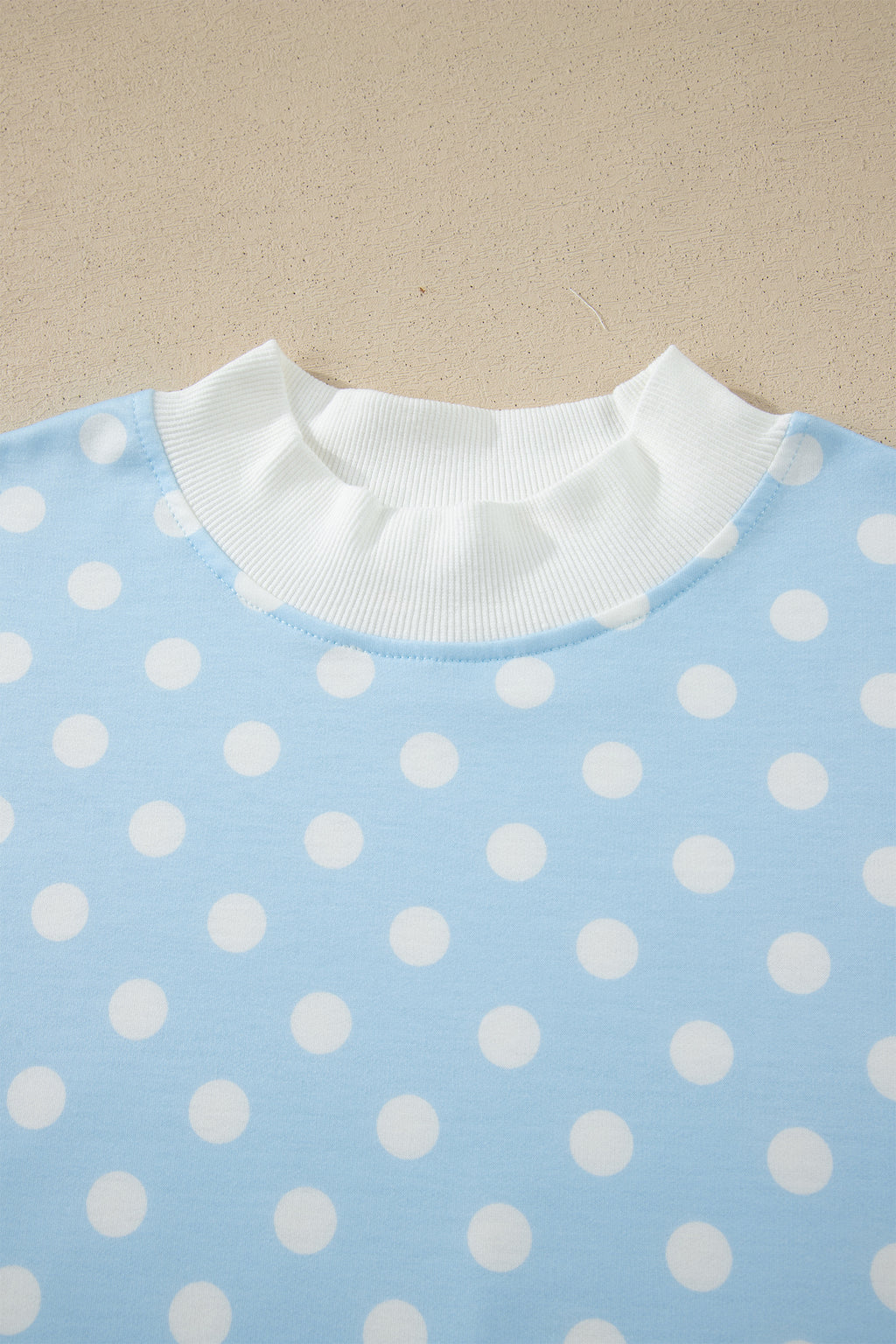 Green Polka Dot Print Color Block Trim Mock Neck Short Set