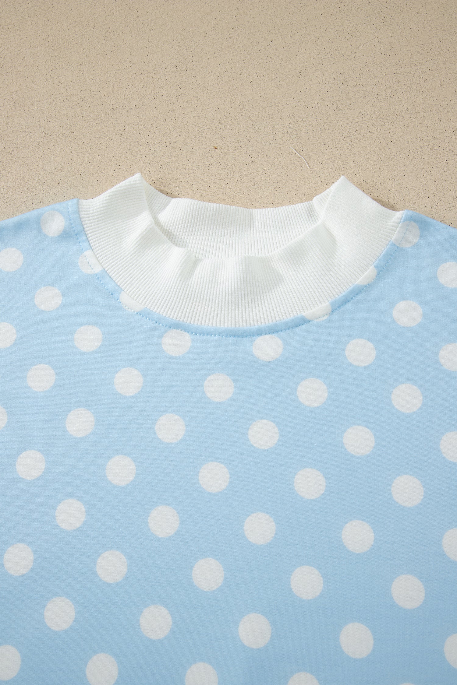 Green Polka Dot Print Color Block Trim Mock Neck Short Set