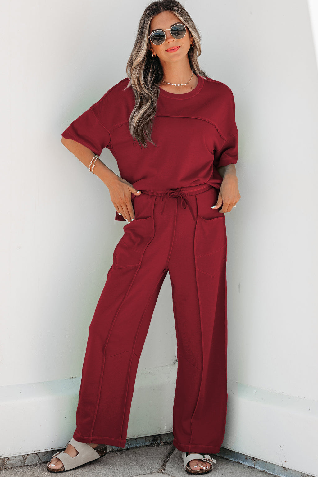 Sky Blue Drop Shoulder Boxy Tee and Barrel Pants Set