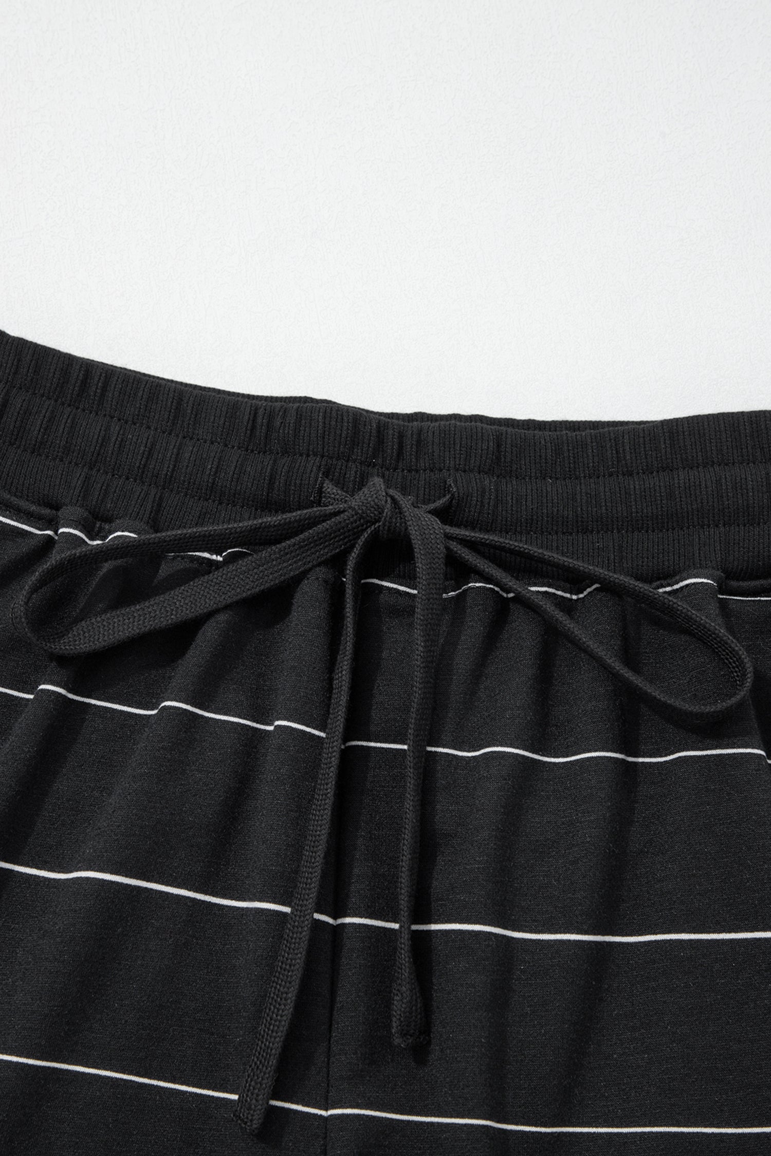 Black Stripe Half Sleeve Tee Drawstring Shorts 2pcs Set