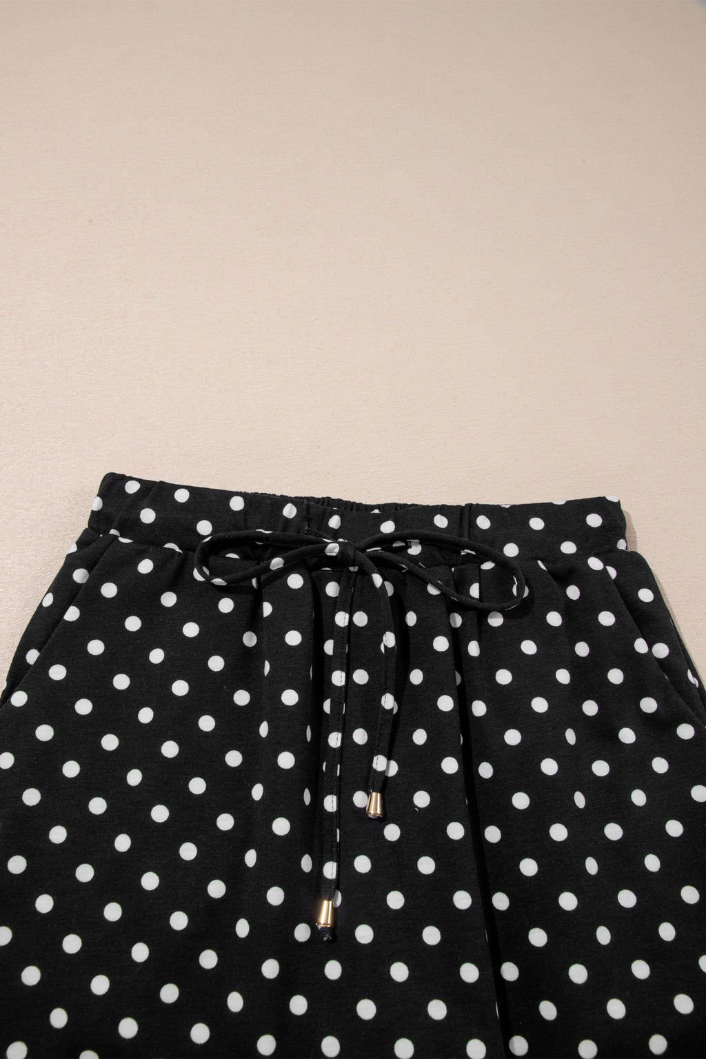 Black Polka Dot Drawstring Casual Mini Skort