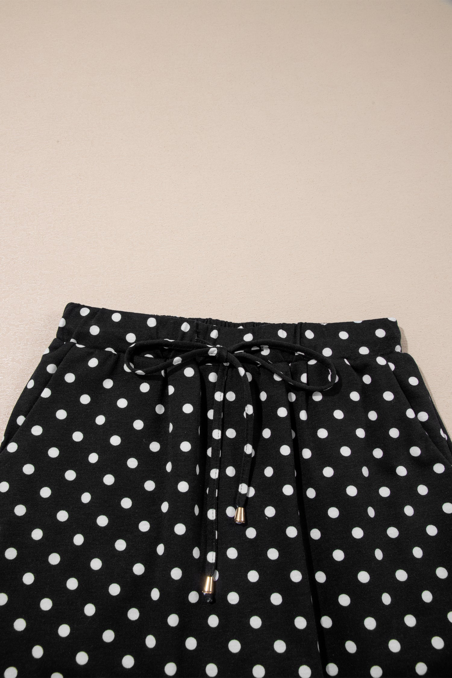 Black Polka Dot Drawstring Casual Mini Skort