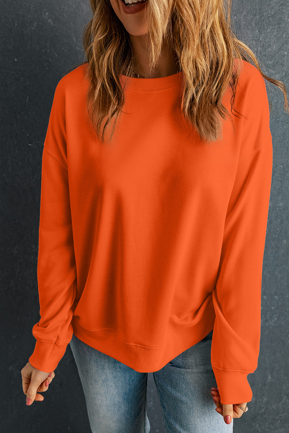 Dark Green Solid Classic Crewneck Pullover Sweatshirt