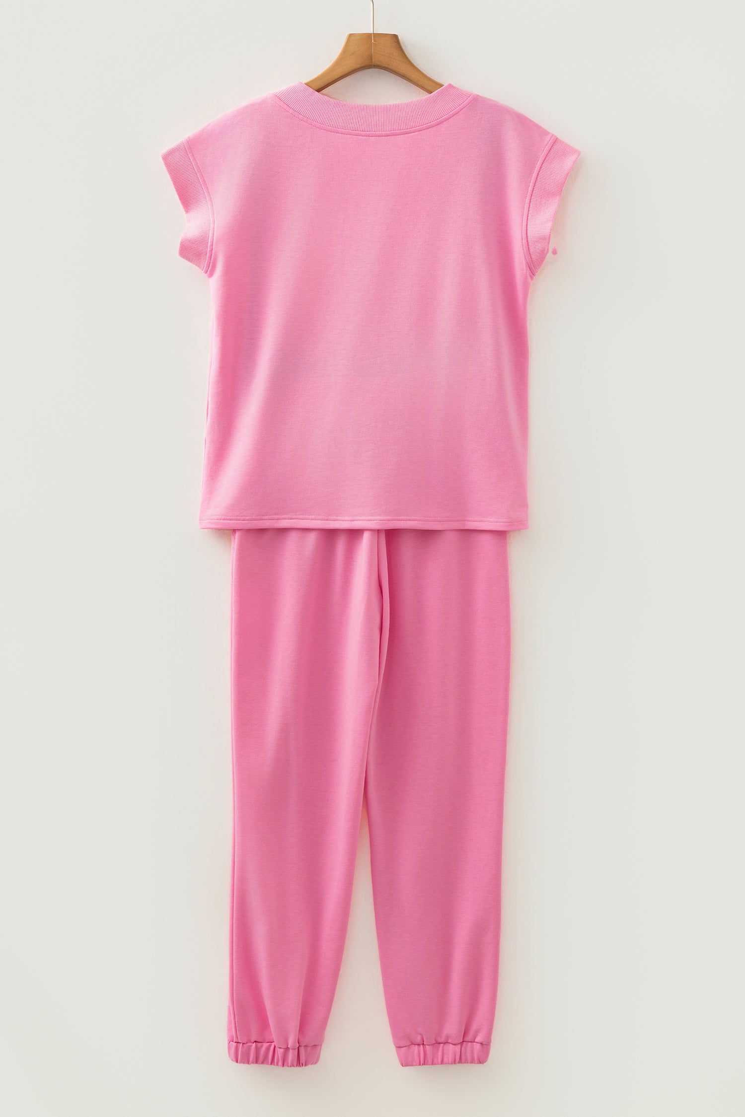 Bonbon Solid Color V Neck Tee Drawstring Pant Set