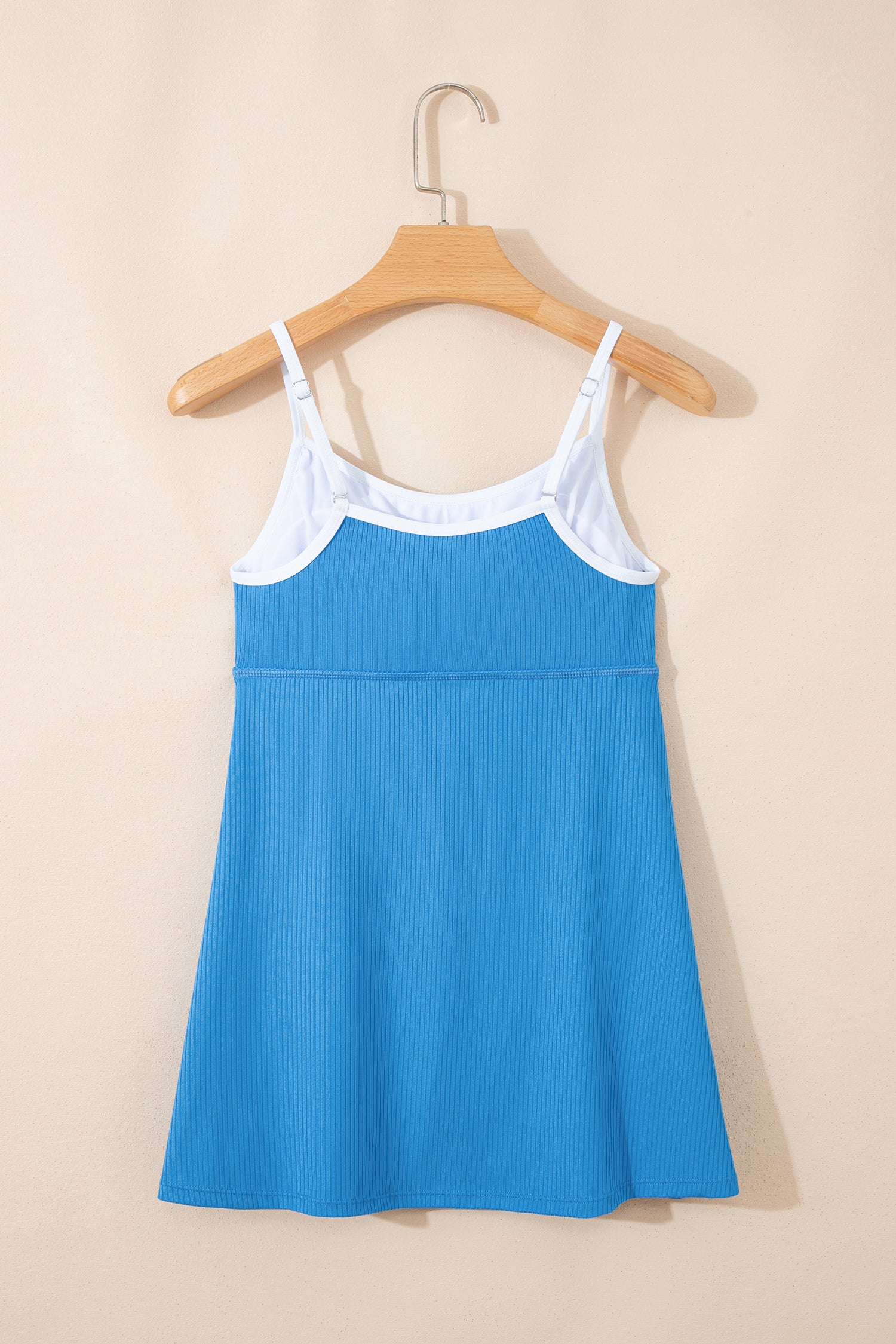 Dusk Blue Color Block Edge Ribbed Pocketed Lined Swim Dress