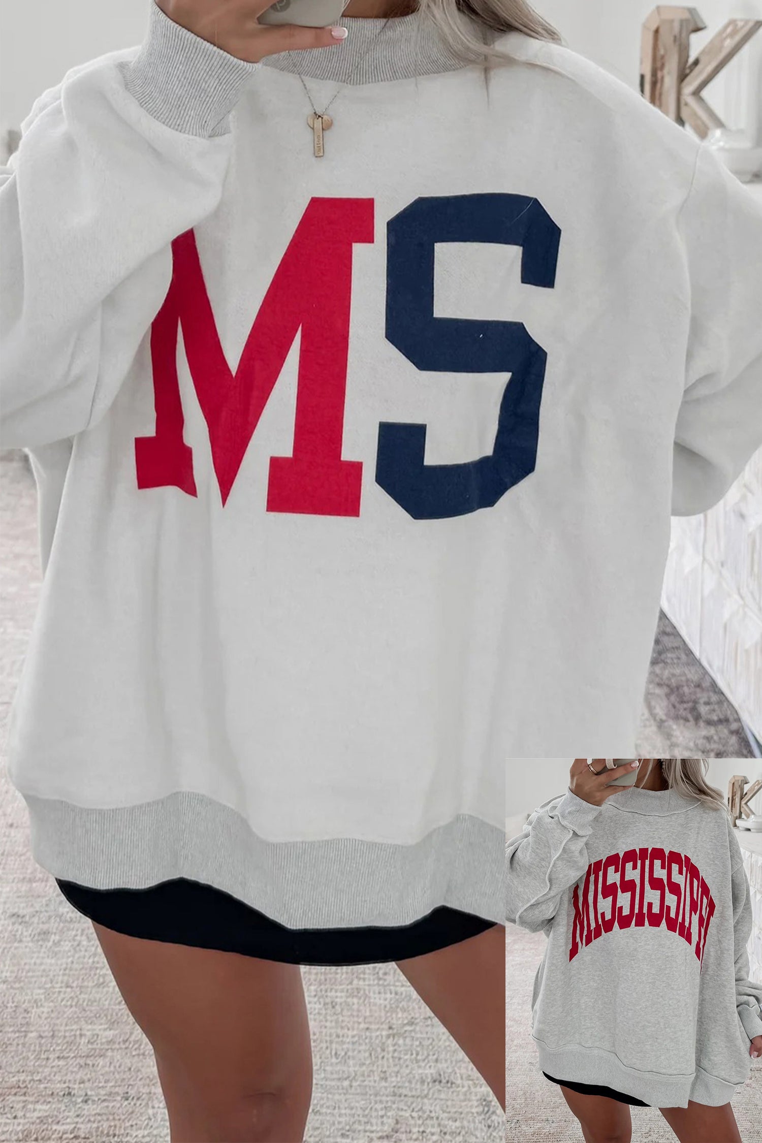 Mississippi Ole Miss Rebels Reversible Printed Ribbed Patchwork Mock Neck Sweatshirt