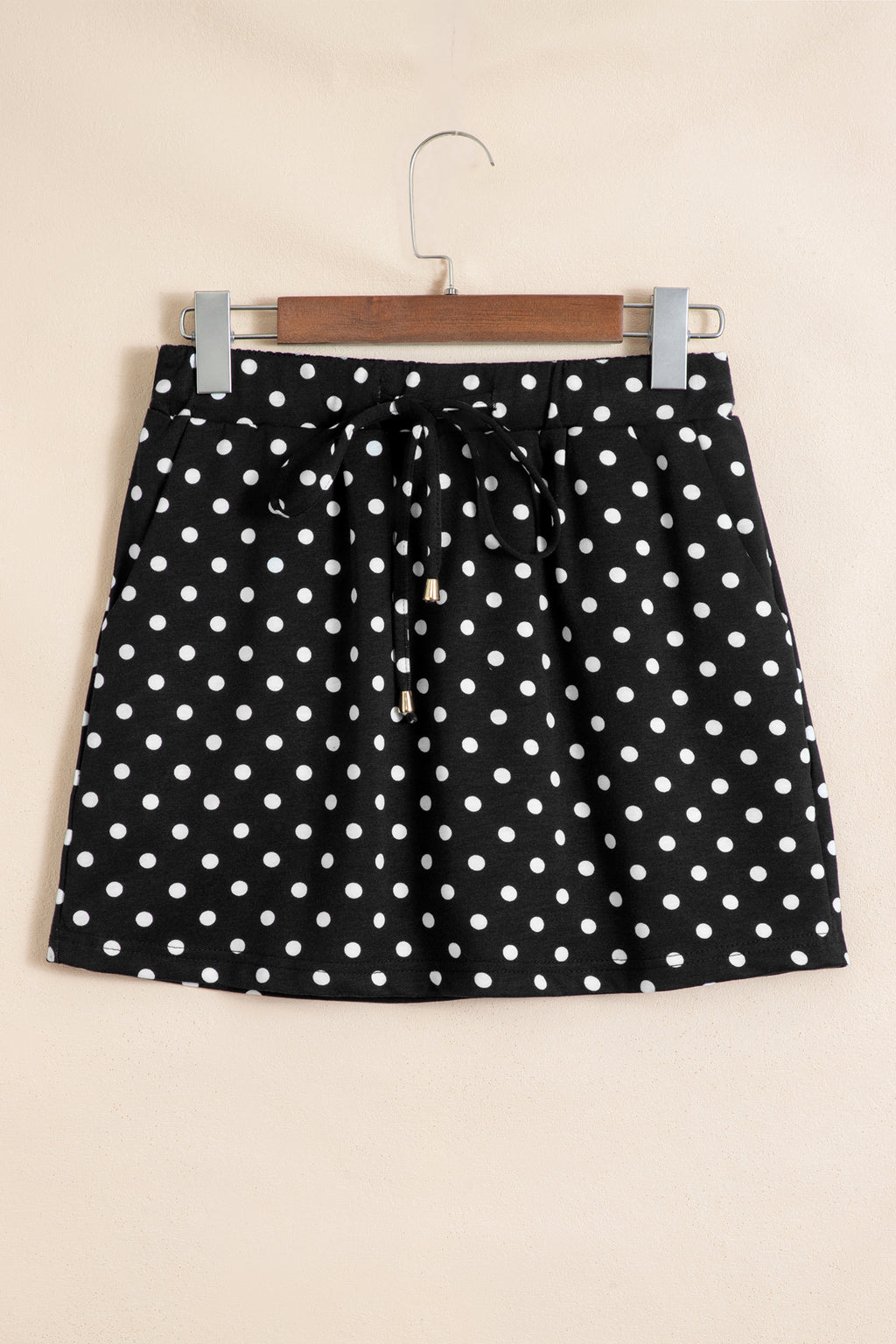 Black Polka Dot Drawstring Casual Mini Skort