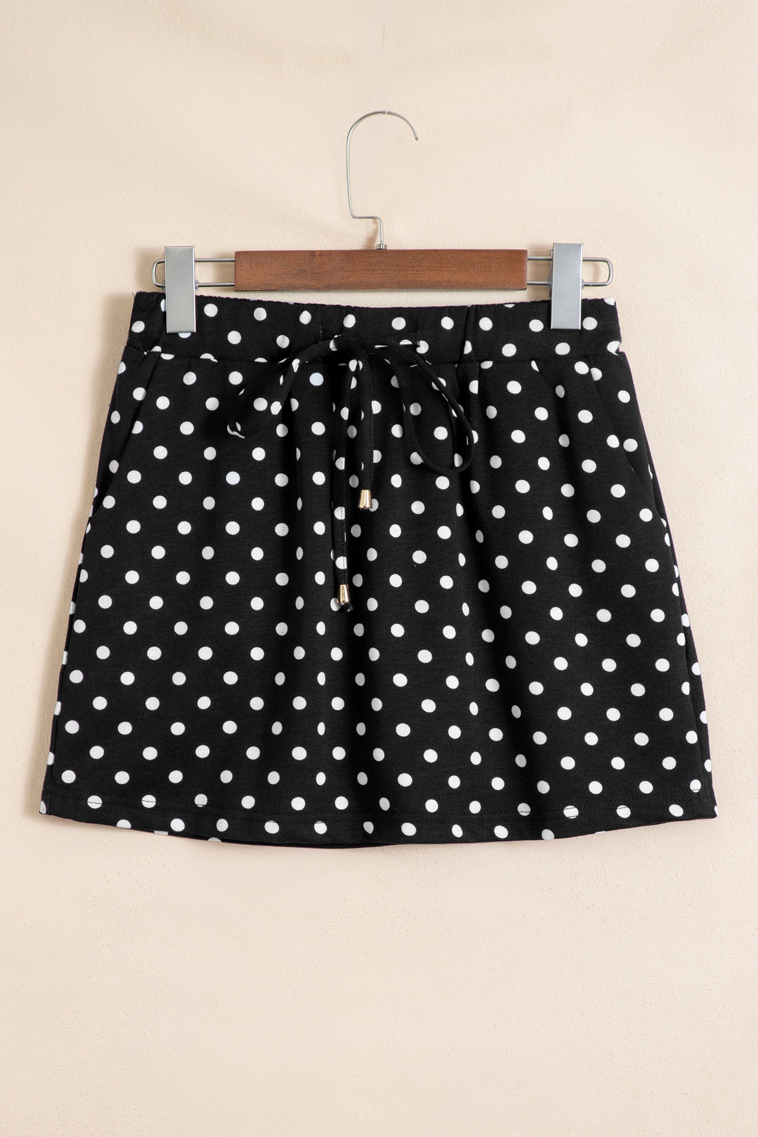 Black Polka Dot Drawstring Casual Mini Skort