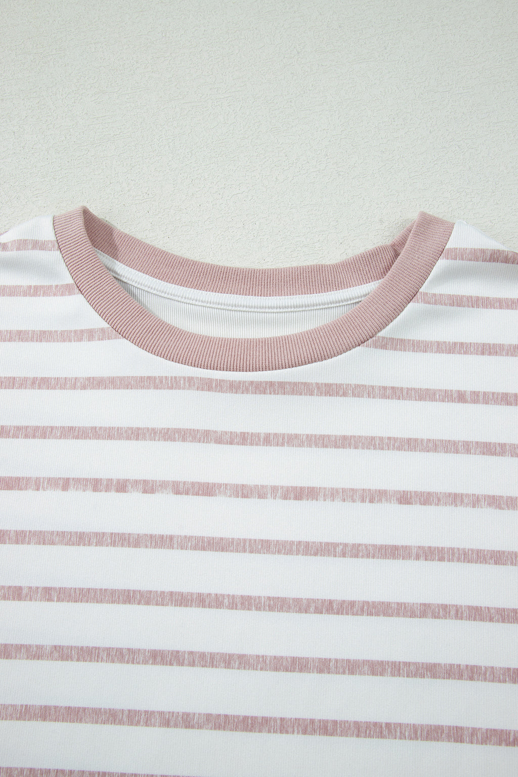Khaki Stripe Color Block Trim Round Neck Short Sleeve Top