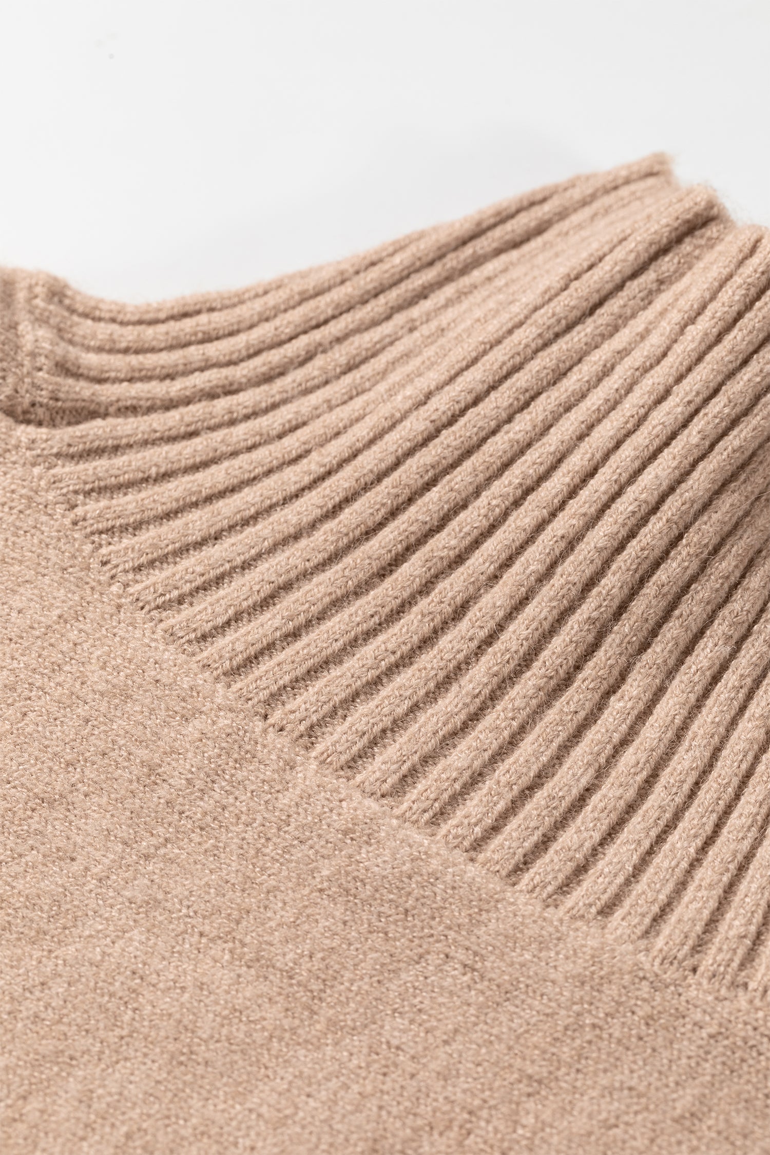 Beige High Neck Short Sleeve Knit Top Regular Wash Casual Style Sweater