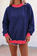Dirty blue Colorblock Polka Dot Contrast Trim Oversized Sweatshirt