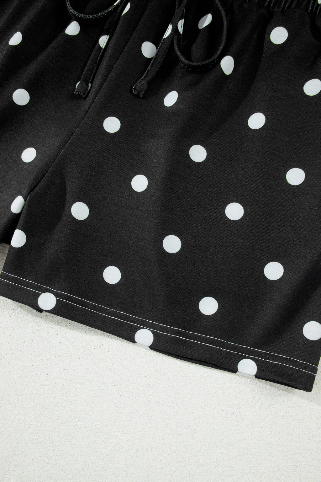 Yellow Exposed Seam Detail Polka Dot Loose Tee Drawstring Shorts Set