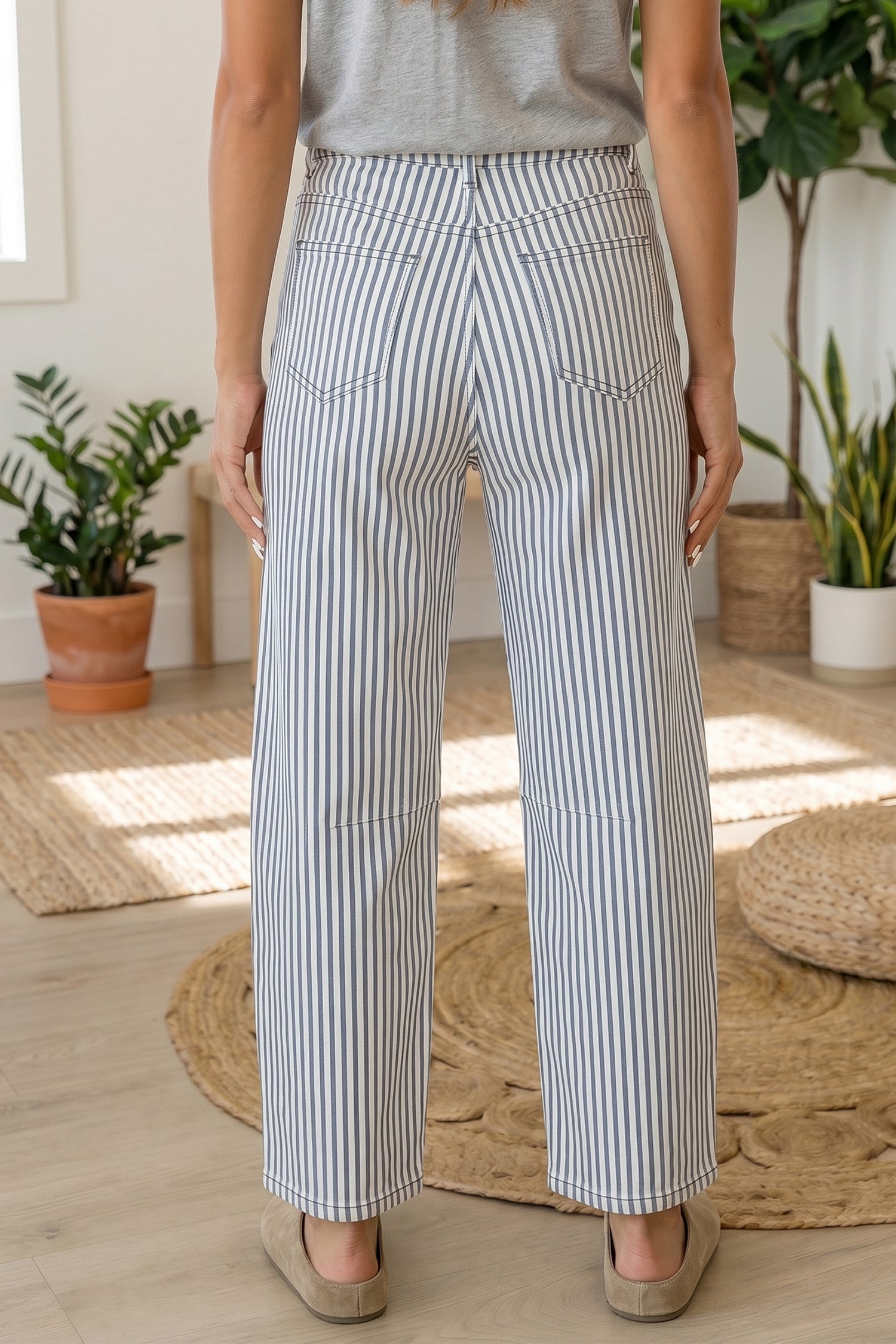 Brown Stripe Casual Barrel Jeans