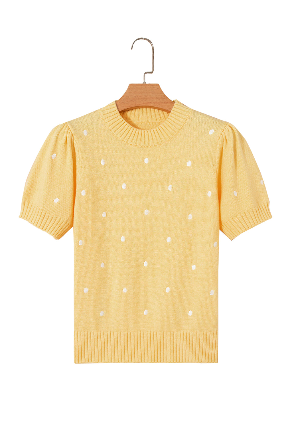 Yellow Cream Elegant Polka Dot Bubble Short Sleeve Sweater