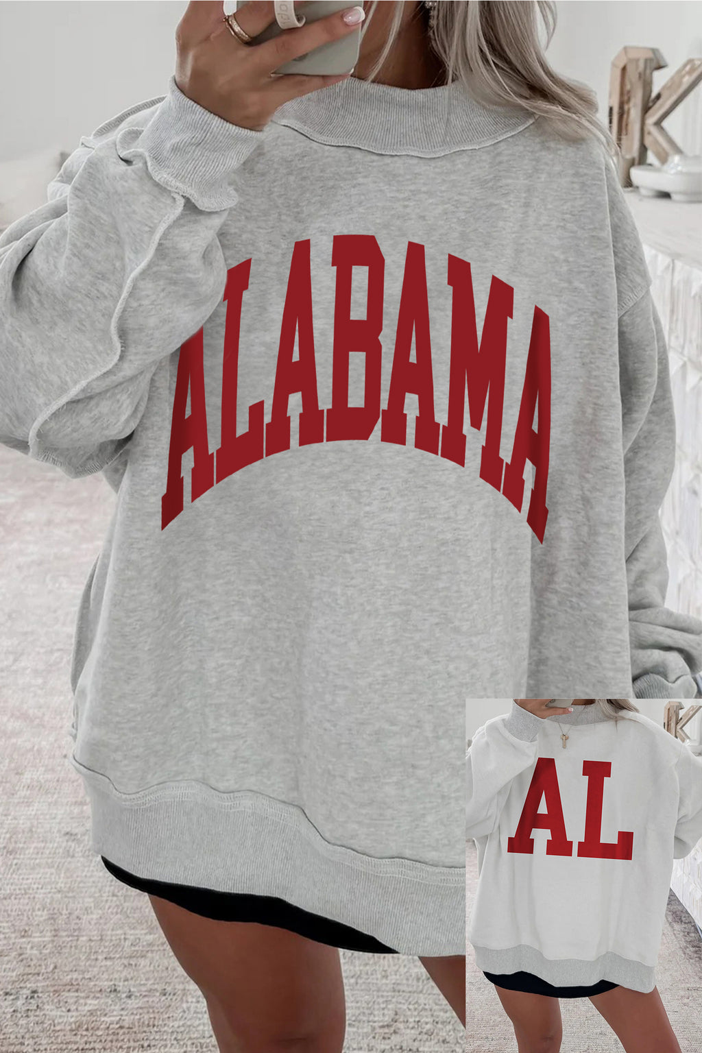 Light Grey Alabama Reversible Printed Ribbed Patchwork Mock Neck Sweatshirt