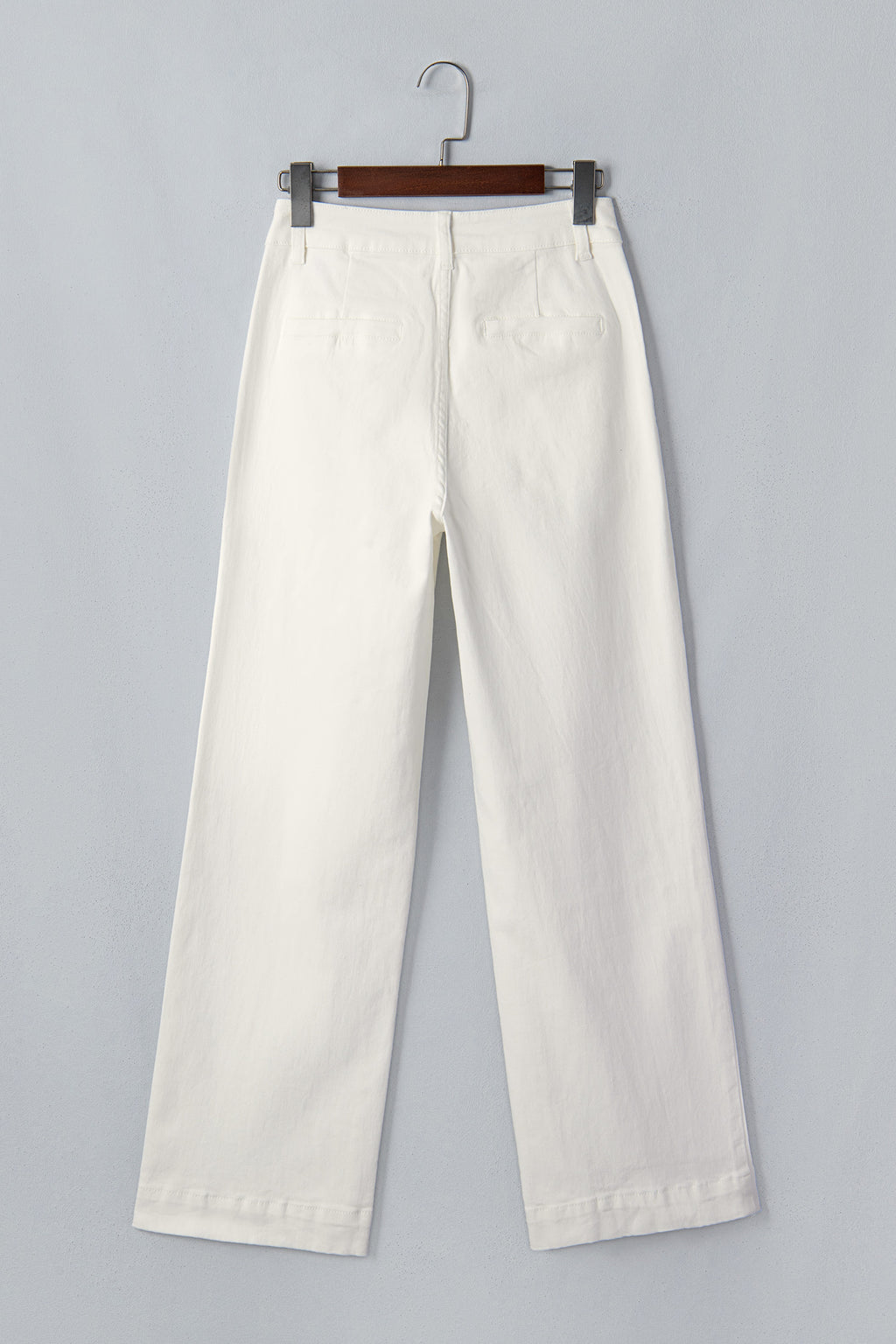 White Solid Color Scalloped Patch Pocket Shift Jeans
