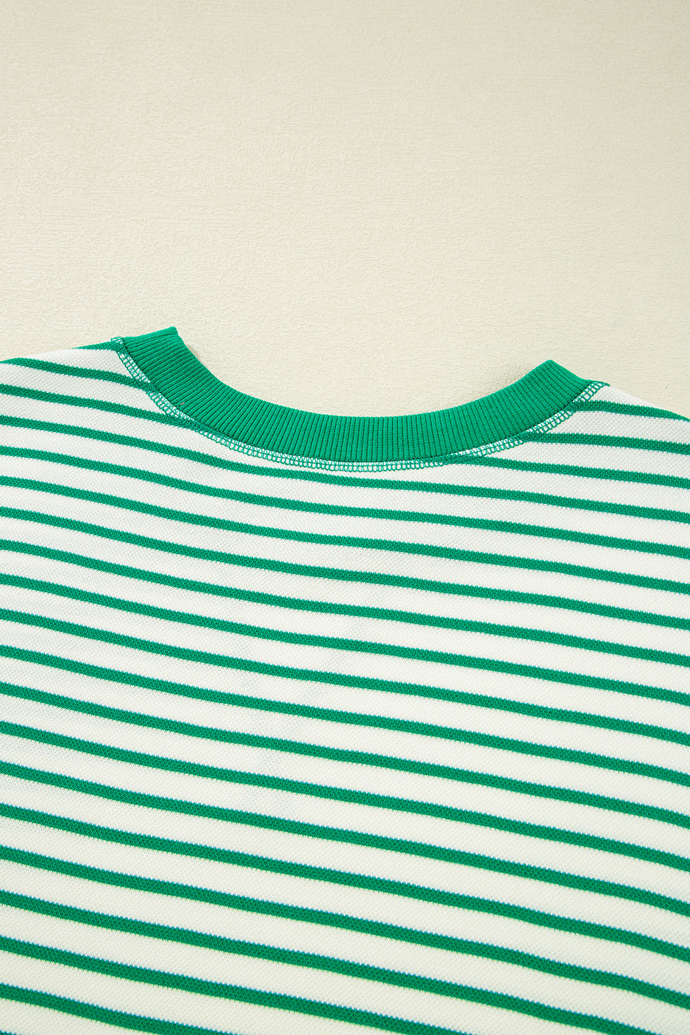 Bright Green Striped Exposed Seam Patchwork Loose Pullover Top