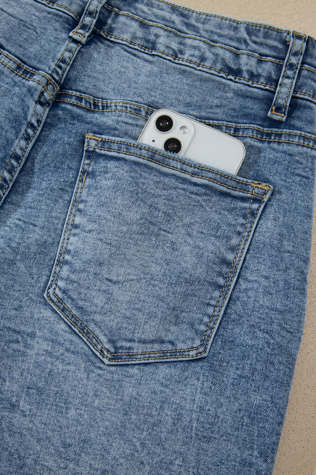 Beau Blue Acid Wash Pocket Detail Flare Jeans