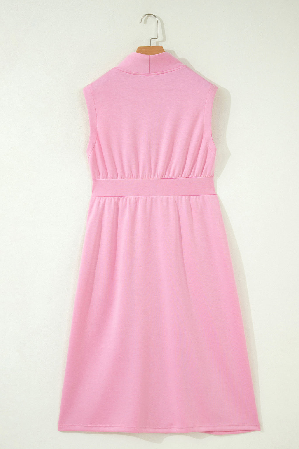 Pink V Neck Sleeveless Double Zip Shift Midi Dress