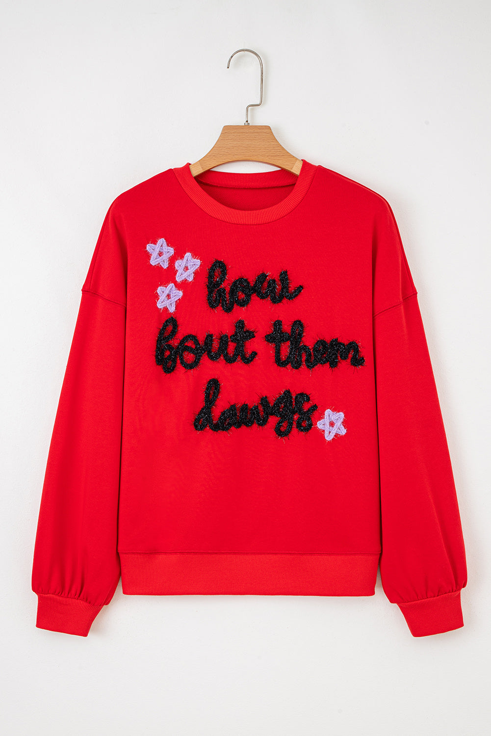 How Bout Them Dawgs Embroidered Script Balloon Sleeve Sweatshirt