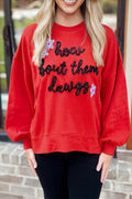 How Bout Them Dawgs Embroidered Script Balloon Sleeve Sweatshirt