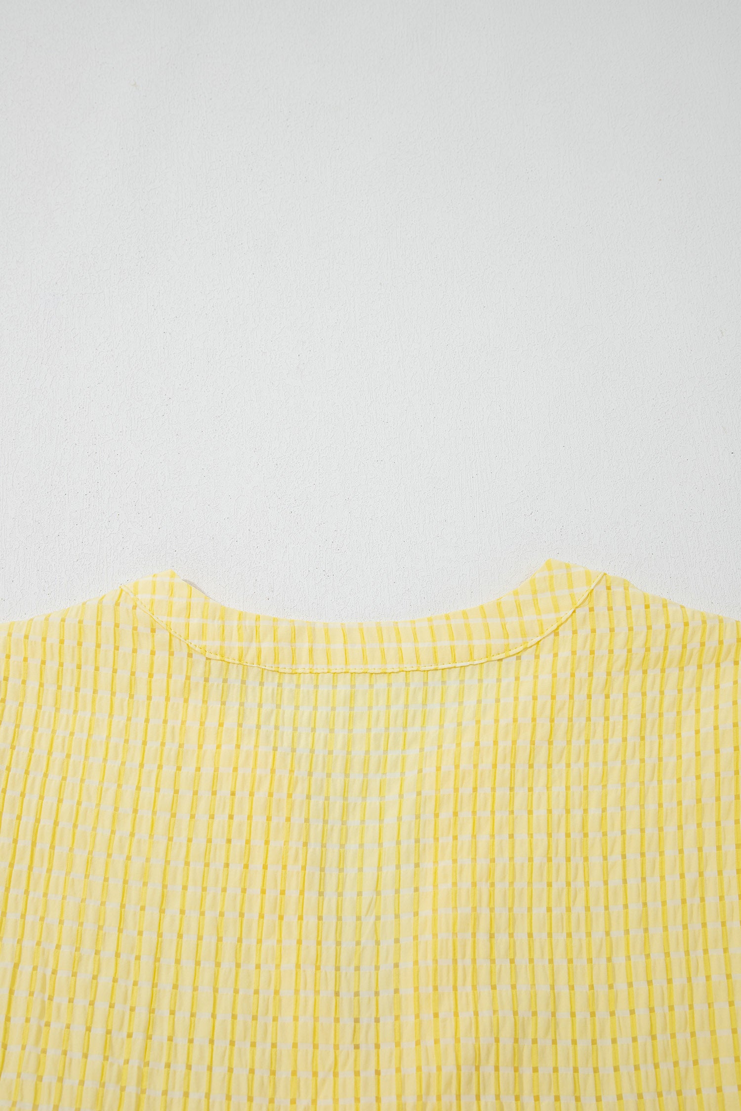 Yellow Gingham Textured Bow Tie Short Sleeve Tiered Midi Dress