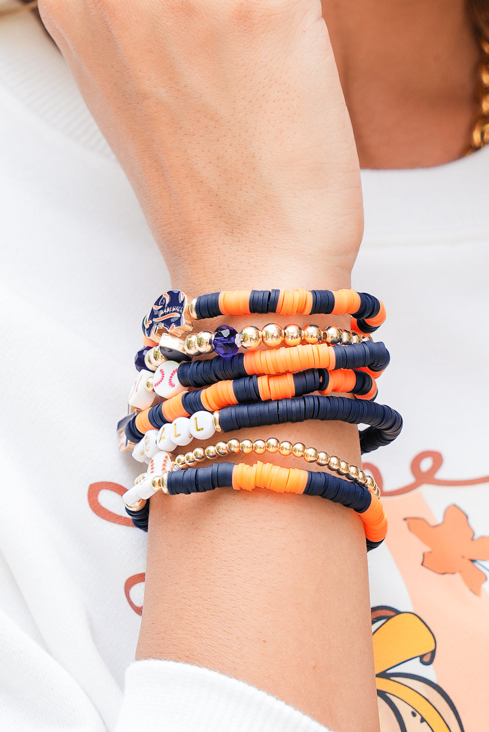 Orange 7pcs Game Day Football Stackable Bracelet Set