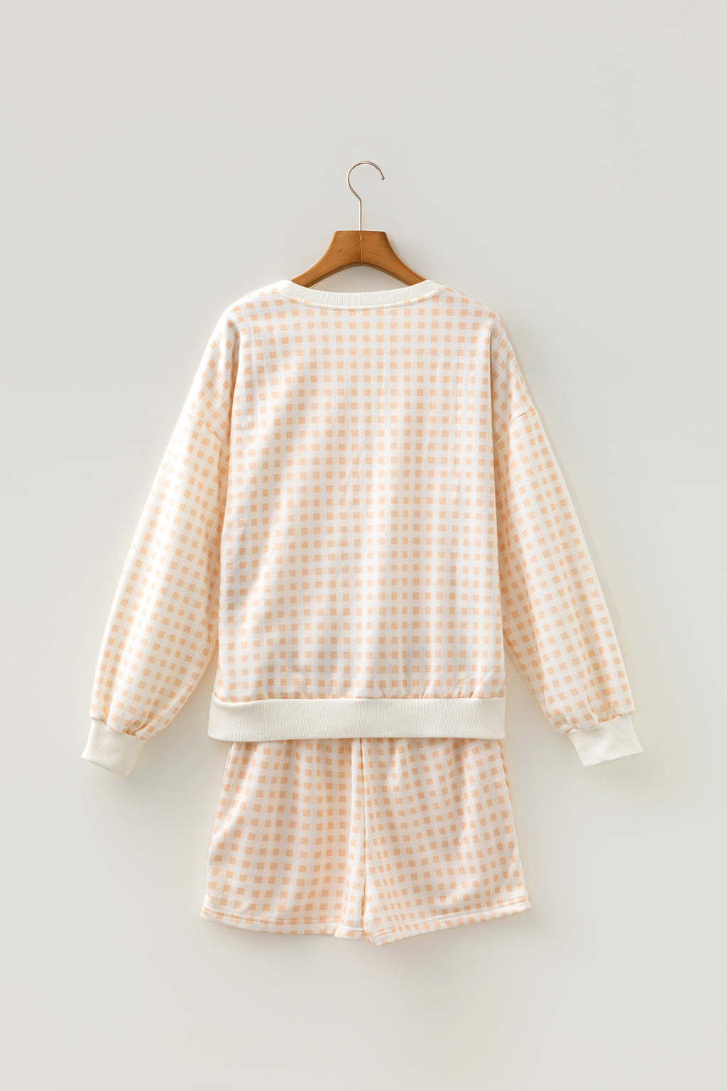 Yellow Plaid Baggy Pullover Drawstring Casual Shorts 2pcs Outfit