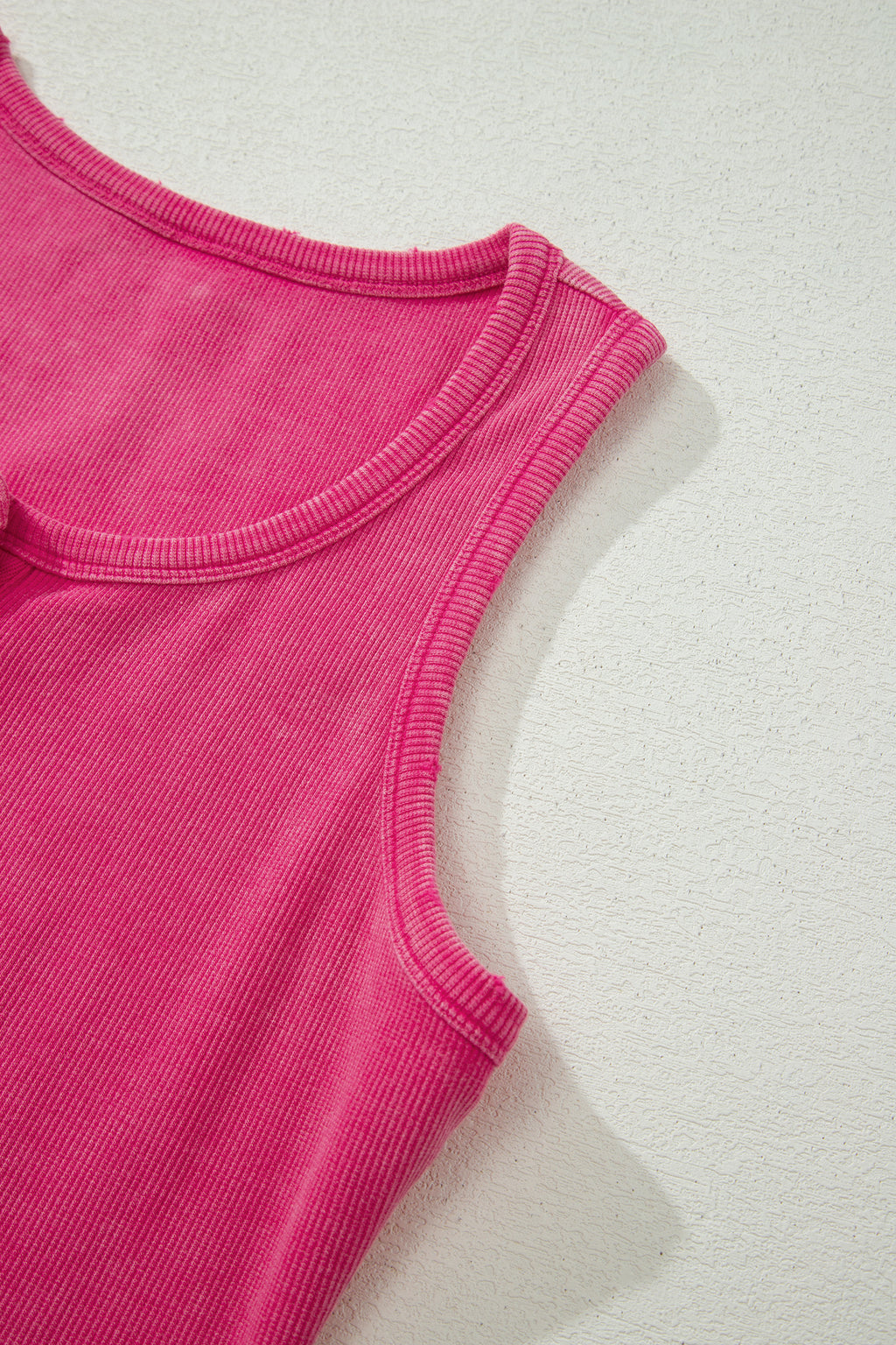 Bright Pink Vintage Distressed Ribbed Mineral Wash Tank Top
