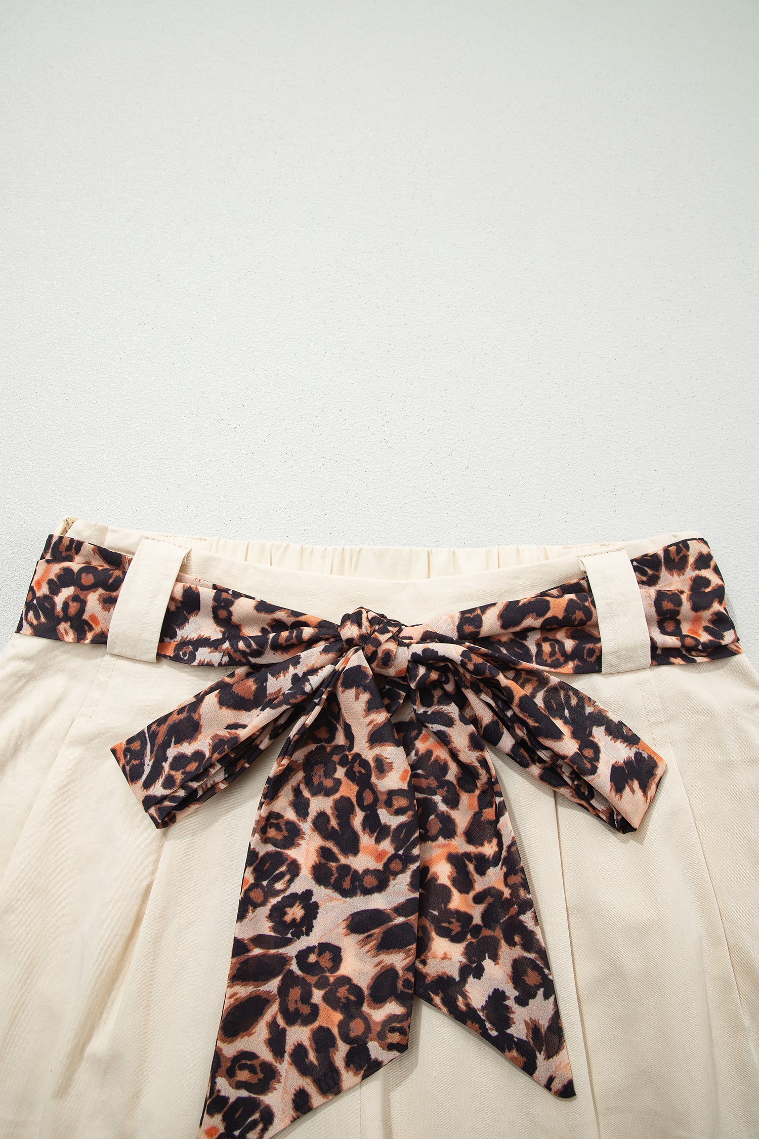 Bright Pink Leopard Contrast Sash Belt Pleated Wide Leg Shorts