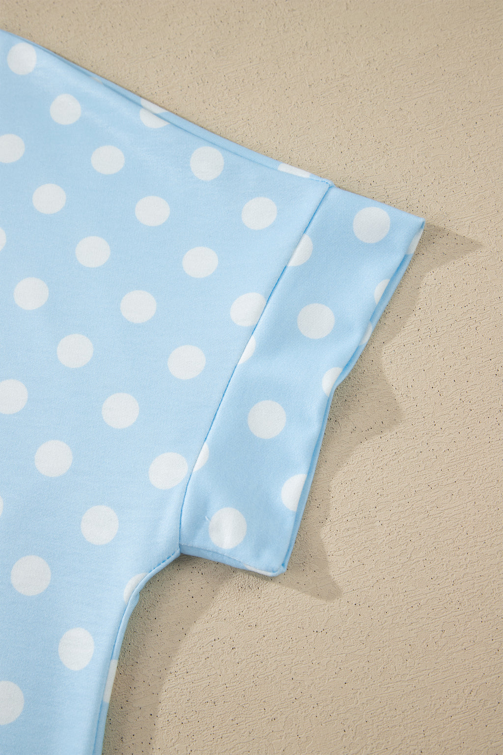 Green Polka Dot Print Color Block Trim Mock Neck Short Set