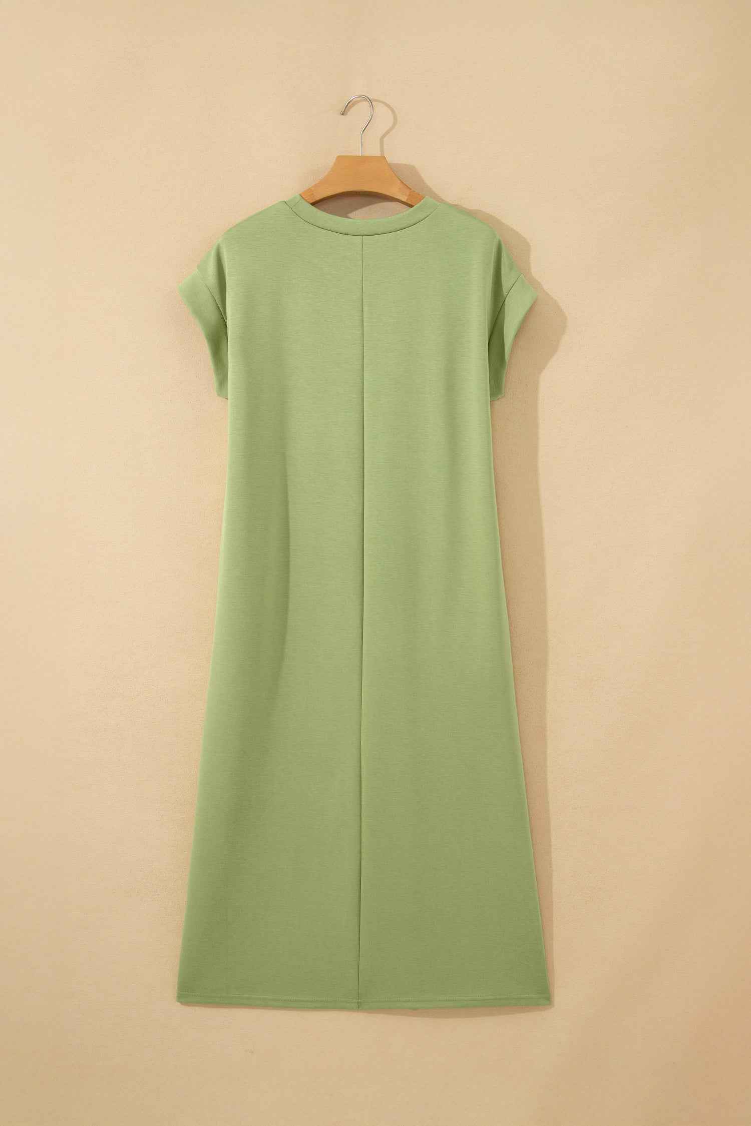 Green Bay Solid Color Long T Shirt Dress with Slits