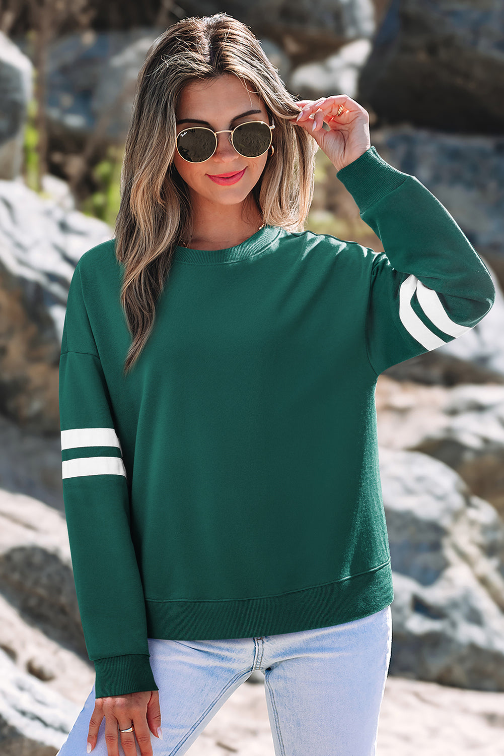 Orange Varsity Striped Detail Drop Shoulder Oversized Sweatshirt