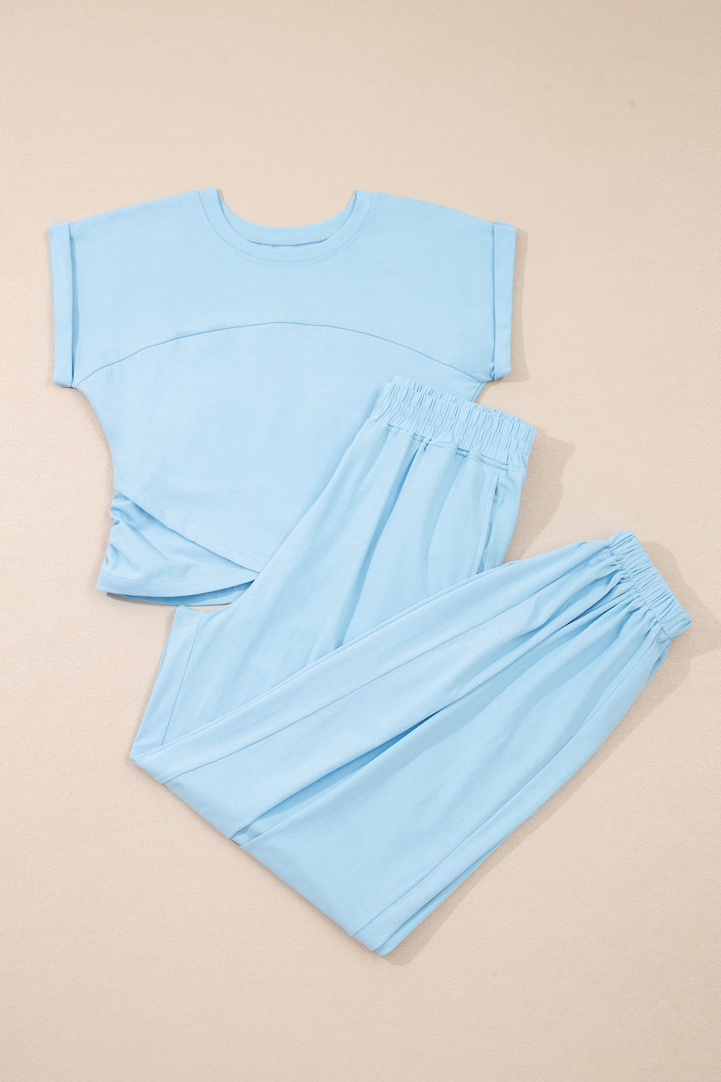 Moonlight Jade Solid Color Cropped Tank Top and Jogger Pants Set
