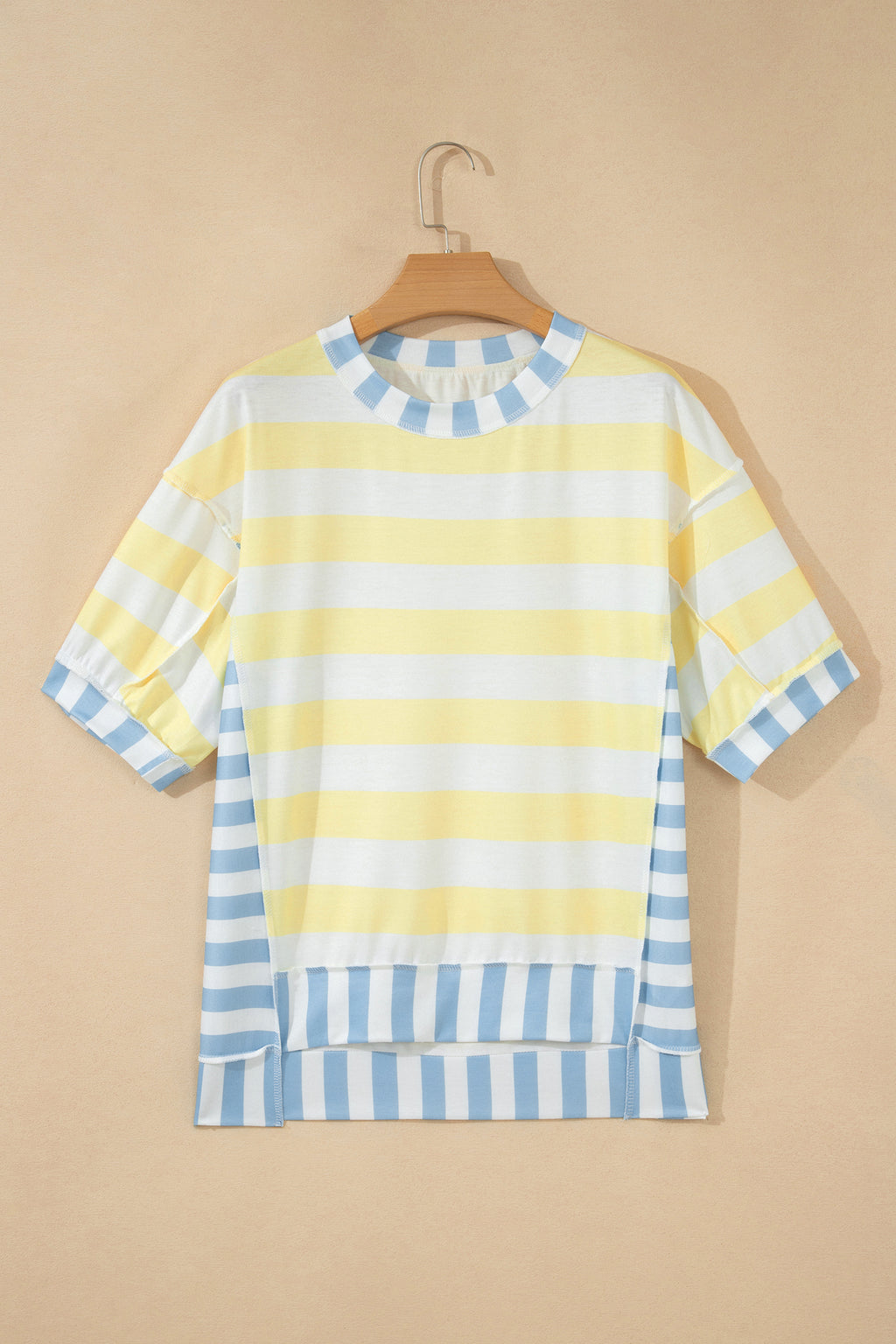 Pink Stripe Exposed Seam Contrast Patchwork Oversized Top