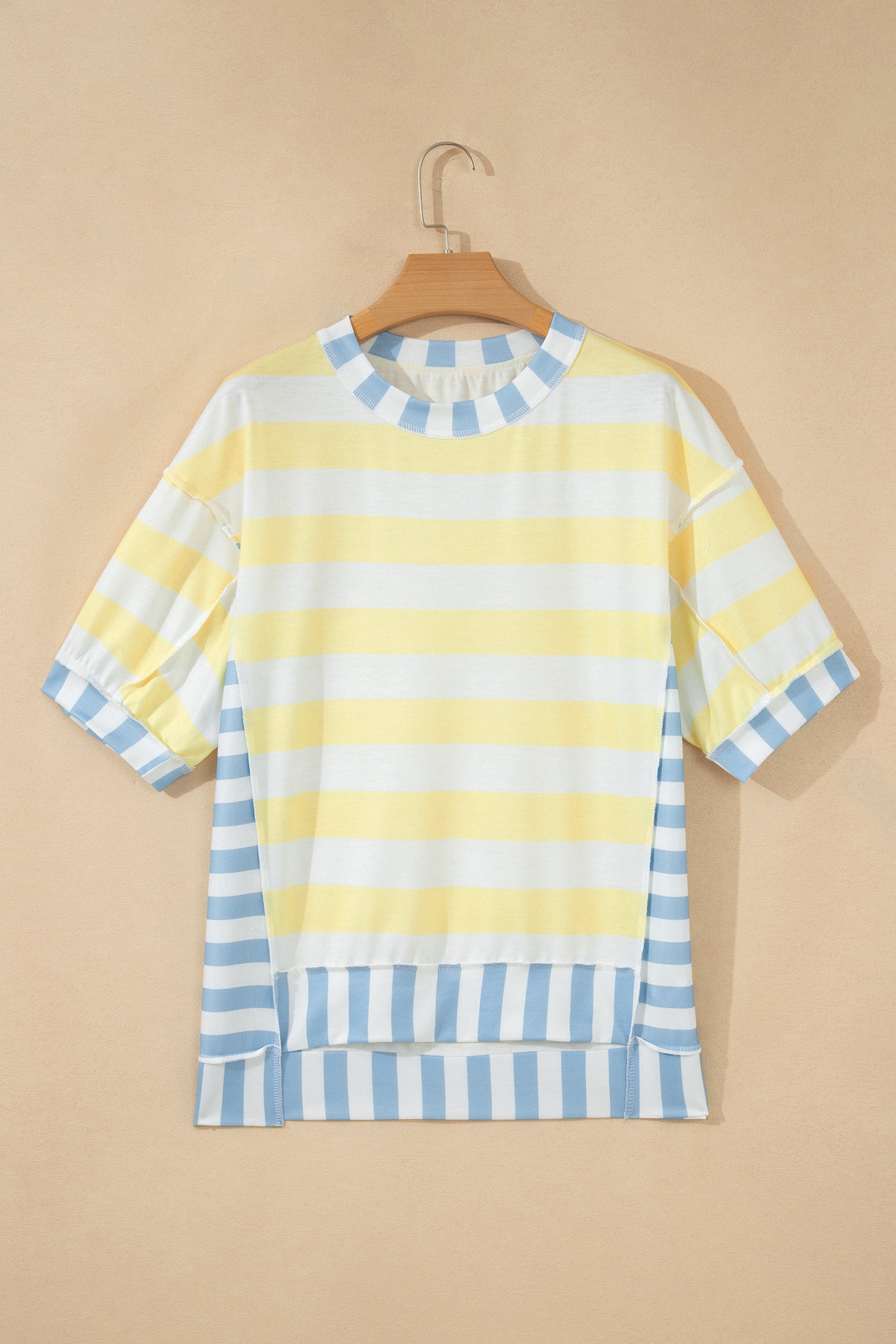 Pink Stripe Exposed Seam Contrast Patchwork Oversized Top