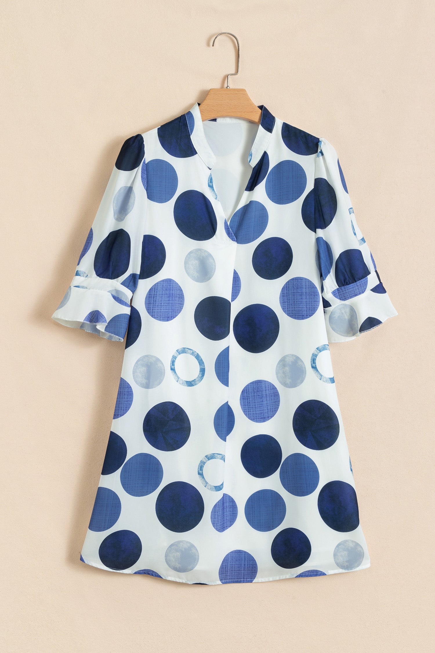 Green Polka Dot Print Flounced Half Sleeve Casual Vacation Style Mini Dress
